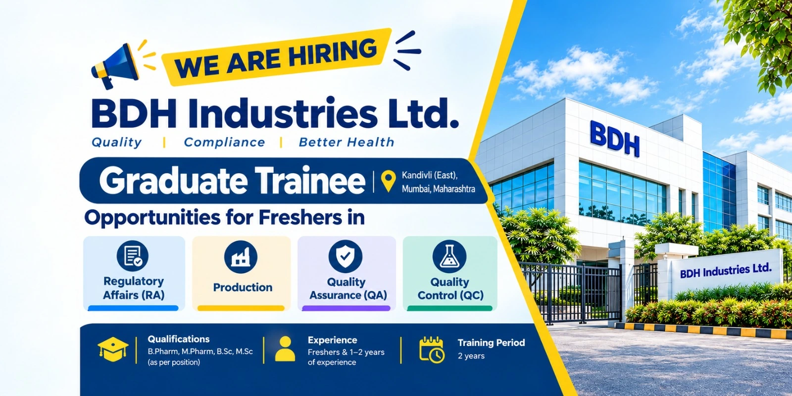 BDH Industries Hiring Freshers for RA, QA, QC & Production – Mumbai