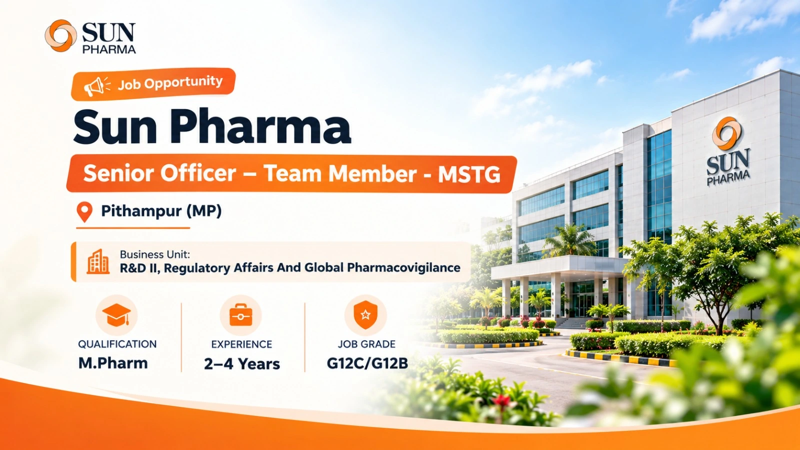 Sun Pharma Senior Officer RA Job