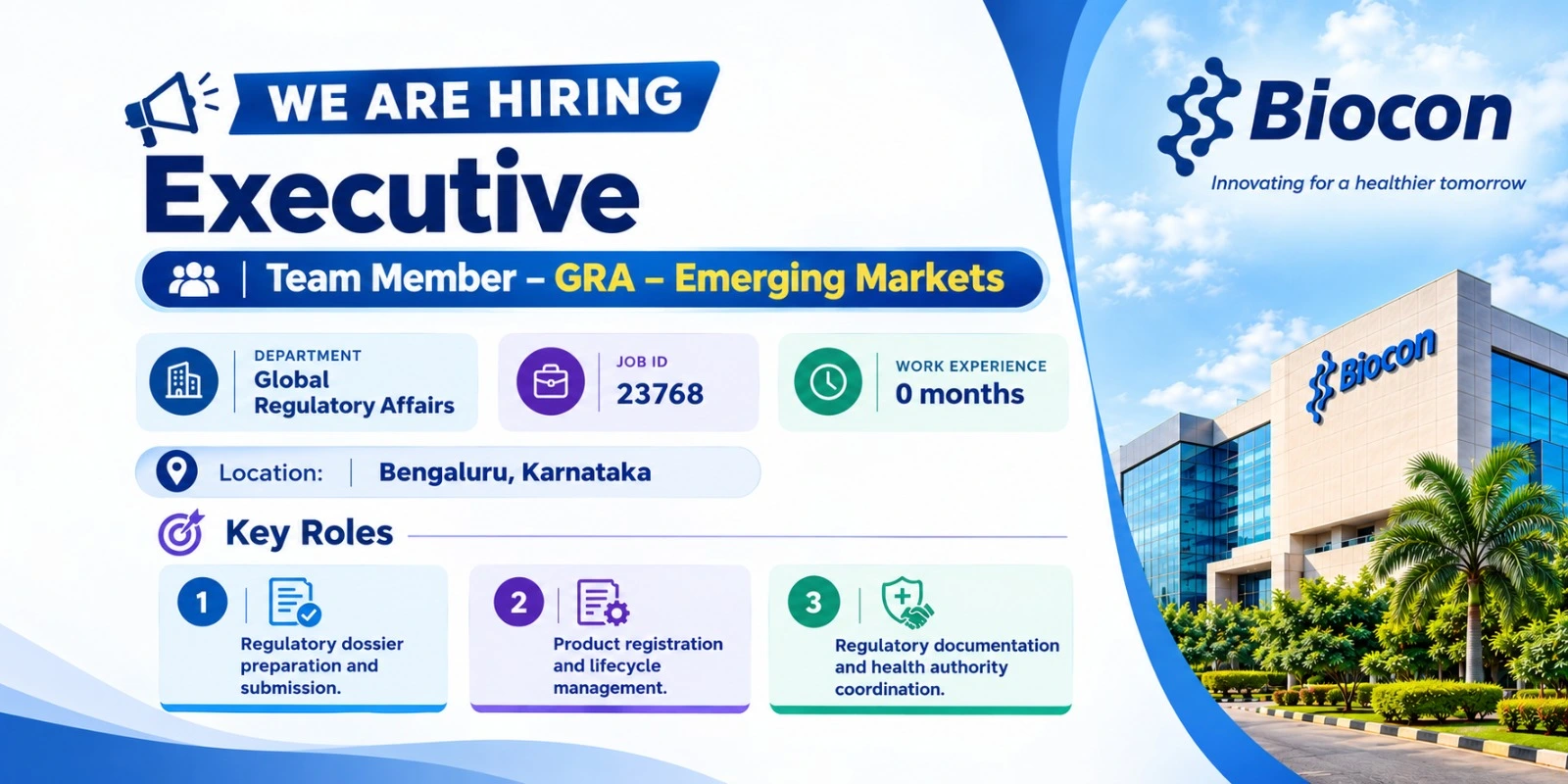 Biocon Executive – GRA Emerging Markets Job in Bengaluru