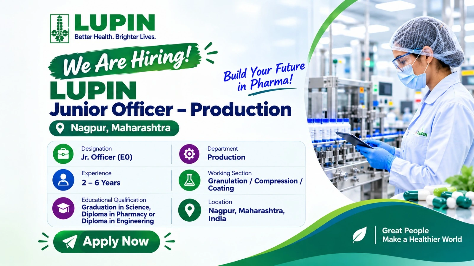 Lupin Junior Officer – Production Job in Nagpur, Maharashtra: Apply Now